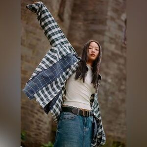 Urban Outfitters BDG Dad Button Down Shirt Mixed Plaid Top size Medium and Large